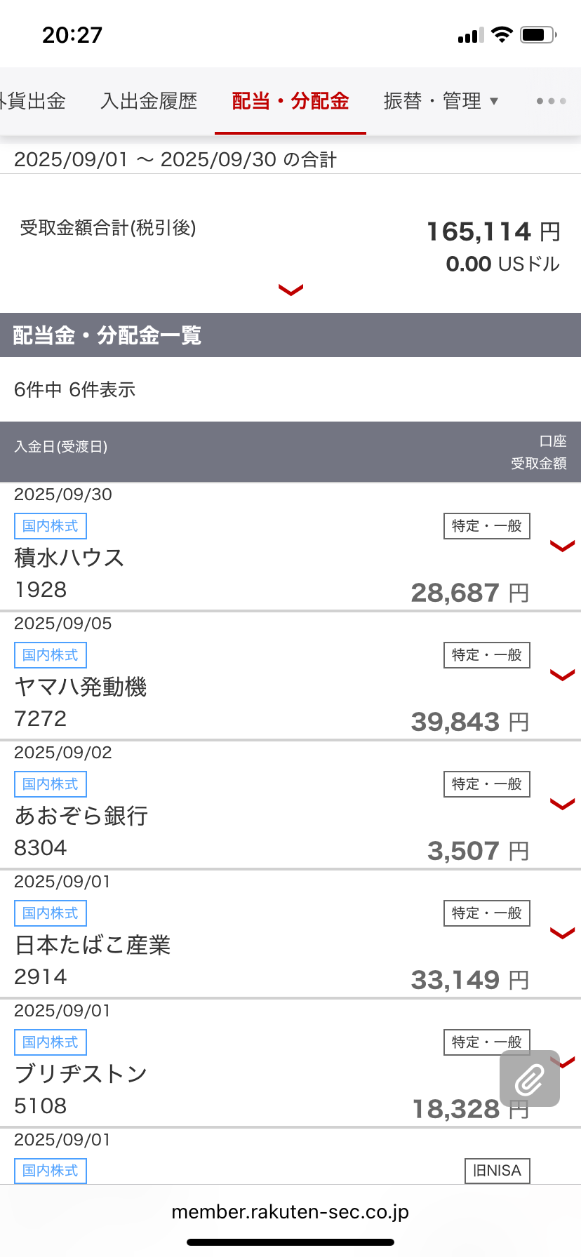 25年9月の配当金